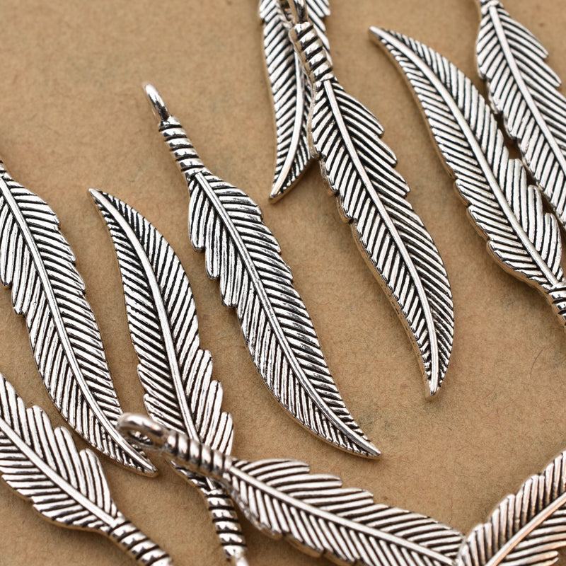 Antique Silver Feather Charms For Jewelry Makings