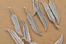 Antique Silver Plated Feather Charm - 38x7mm