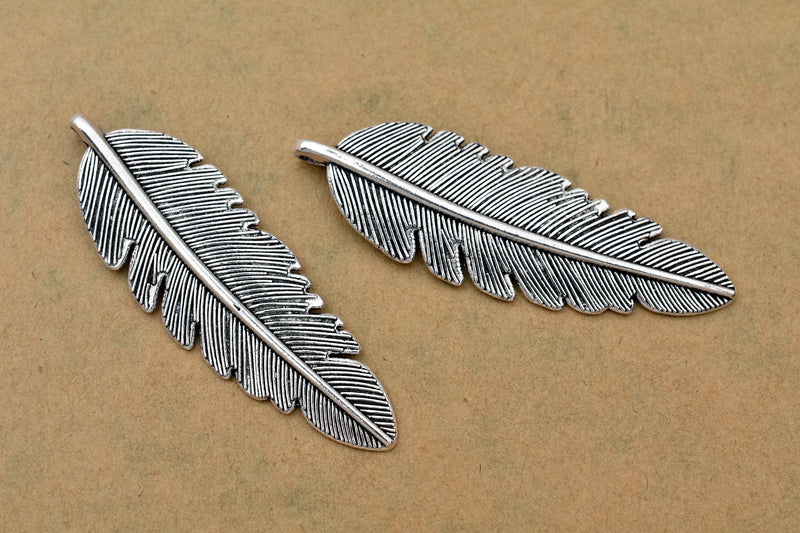 Antique Silver Feather Pendant Charms For Jewelry Makings 
