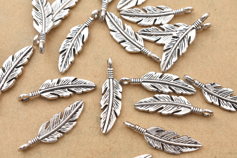 Antique Silver Feather Pendant Charms 