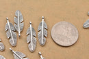 Antique Silver Plated Feather Charm - 28x8 mm