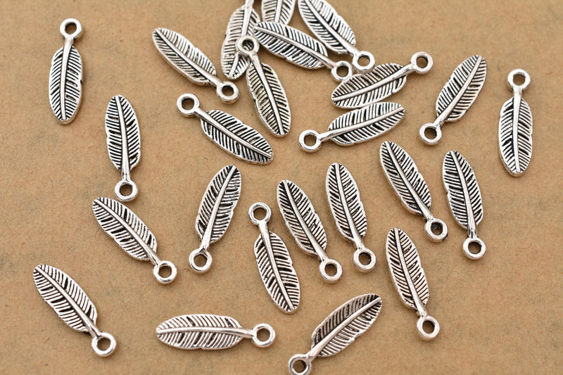 Antique Silver Plated Feather Charm - 17x5 mm