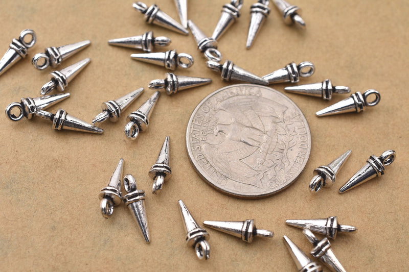 Antique Silver Plated Spike Charms - 13mm