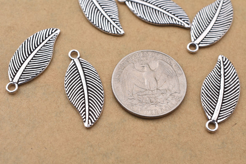 Antique Silver Plated Leaf Charms - 27x12mm
