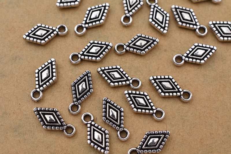 Antique Silver Plated Diamond Shape Charms