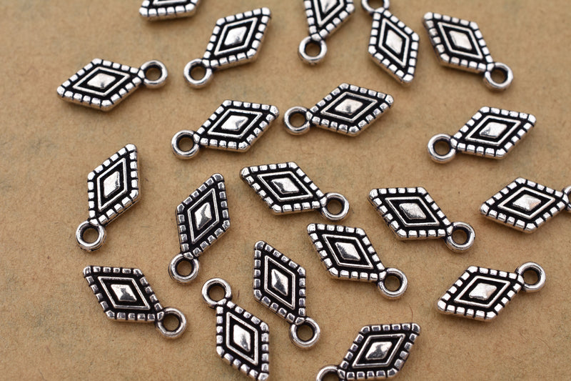 Antique Silver Plated Diamond Shape Charms