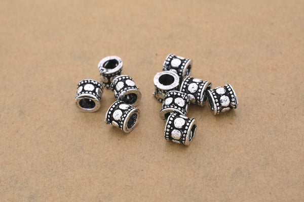 Antique Silver Bali Barrel Beads For Jewelry Makings