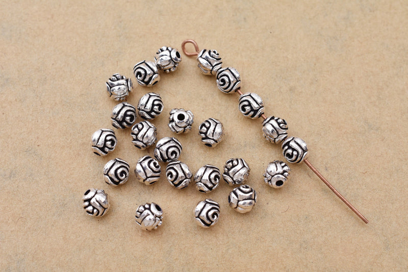 Silver Antique Rose Flower Beads Spacers For Jewelry Makings 