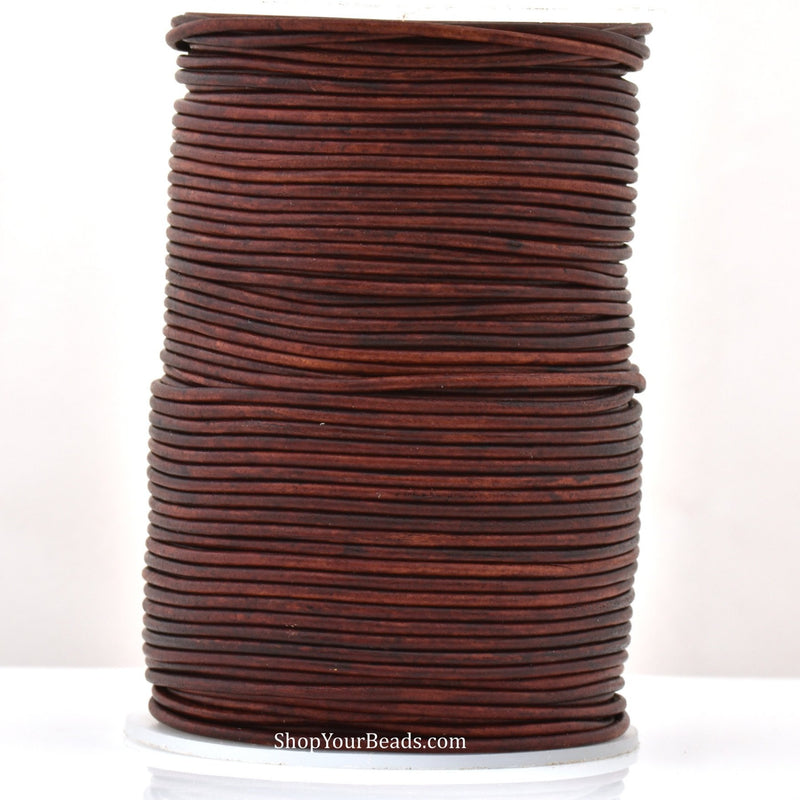 Distressed Red Brown Leather Cord Round For DIY Jewelry