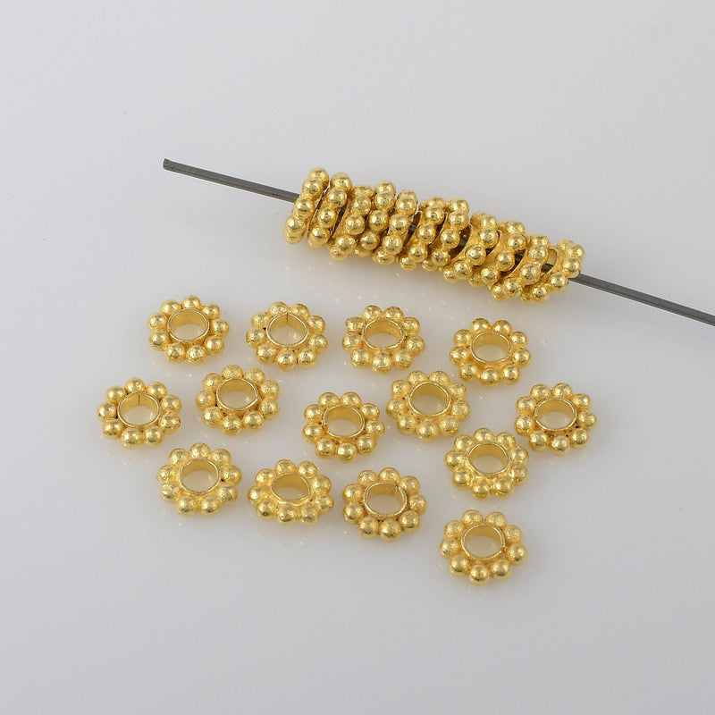 8mm Gold Plated Large Hole Daisy Spacers Beads For Jewelry Makings 