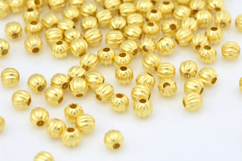Gold Plated 3mm Corrugated Ball Spacer Beads