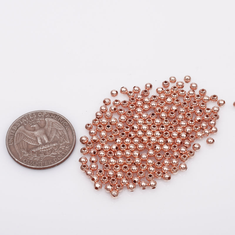 3mm Rose Gold Plated Shiny Round Ball Spacer Beads