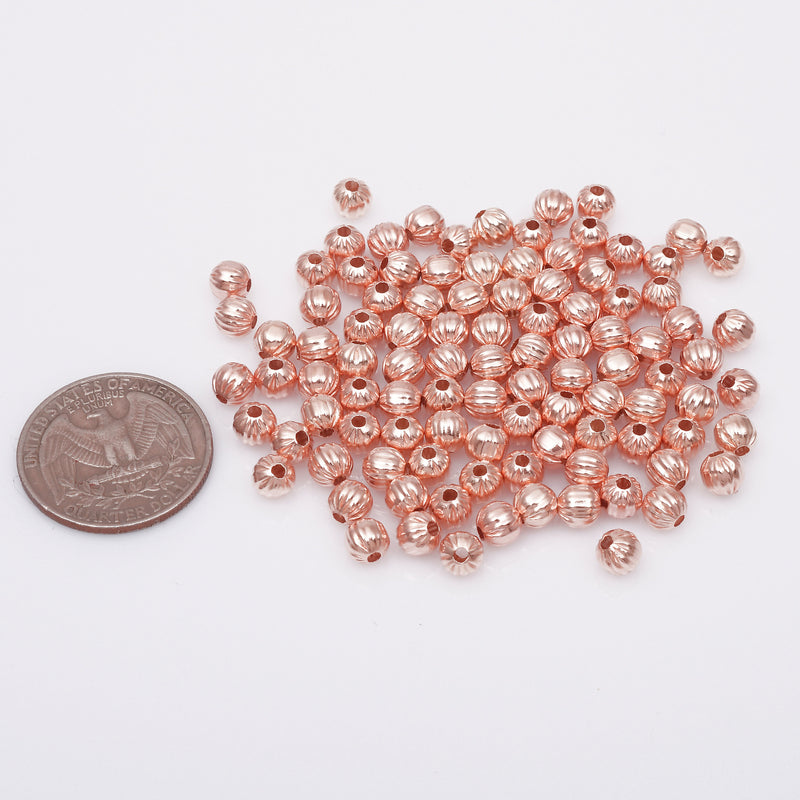 Rose Gold Plated 5mm Corrugated Ball Spacer Beads