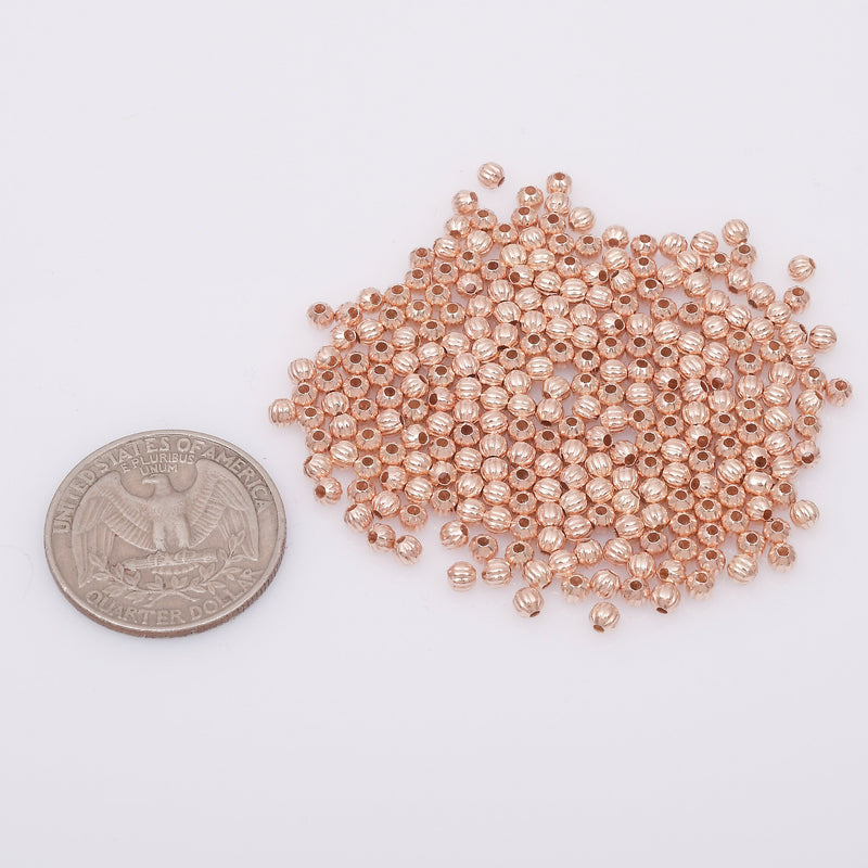 Rose Gold Plated 3mm Corrugated Ball Spacer Beads