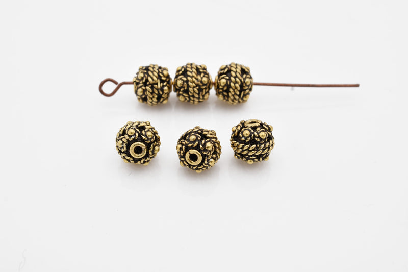 8mm Antique Gold Plated Round Bali Spacer Beads