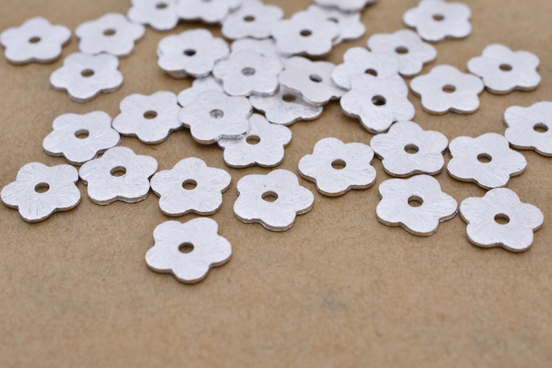 Silver Flower Brushed Flat Spacers Heishi Disc Beads 