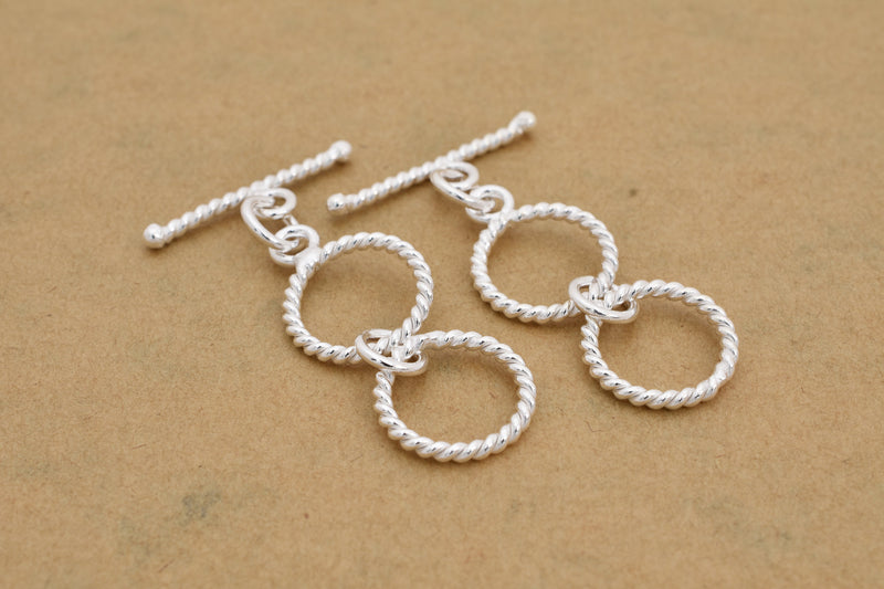 2 Rings Silver Twisted Toggle Clasps For Jewelry Makings