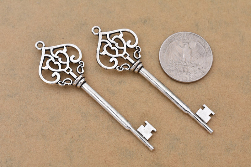 Antique Silver Plated Vintage Skeleton Keys Charms