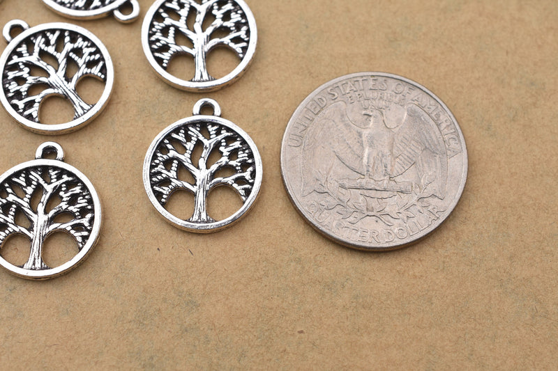 Antique Silver Plated Tree of Life Charms - 18mm