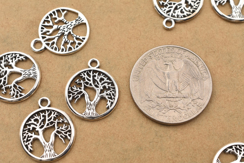 Antique Silver Plated Tree of Life Charms - 19mm