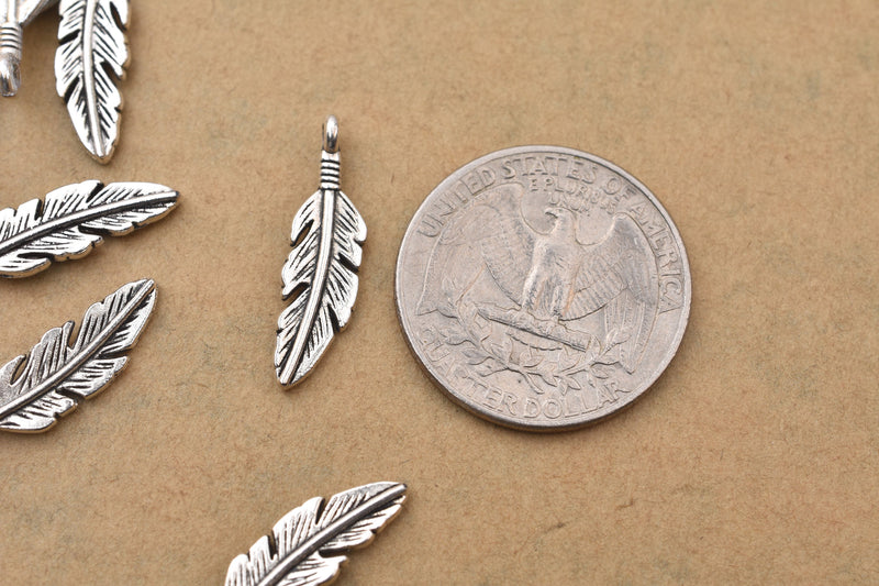 Antique Silver Plated Feather Charms - 23x6mm