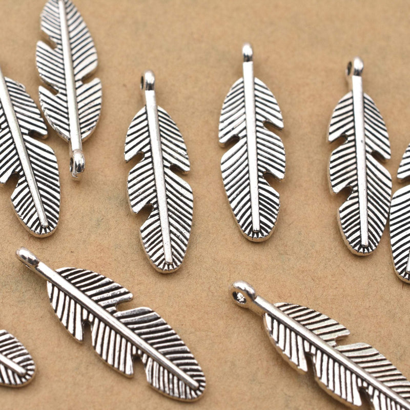 Antique Silver Feather Charms For Jewelry Makings