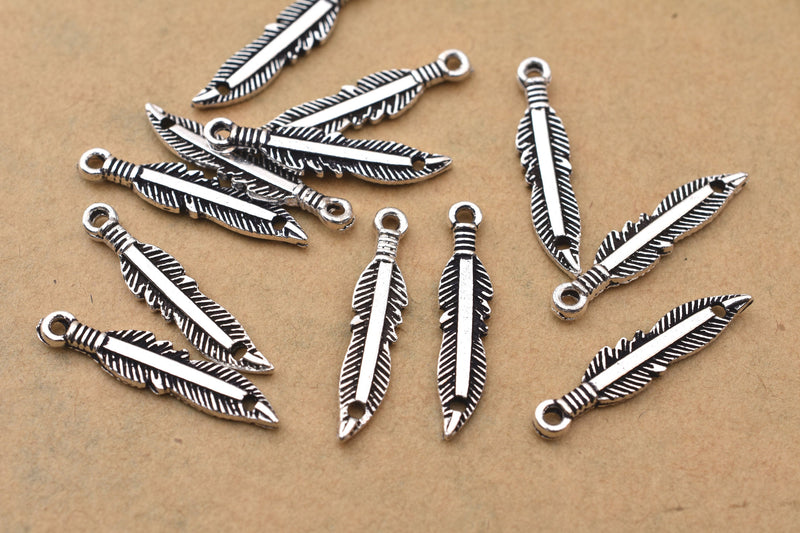 Antique Silver Feather Charms  For Jewelry Makings 