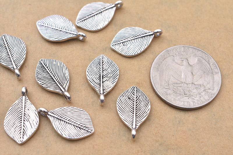 Antique Silver Plated Leaf Nature Charms - 19x11mm