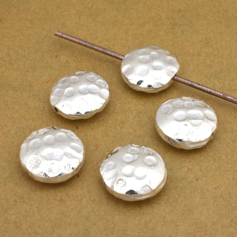 Silver Hammered Saucer Beads For Jewelry Makings 