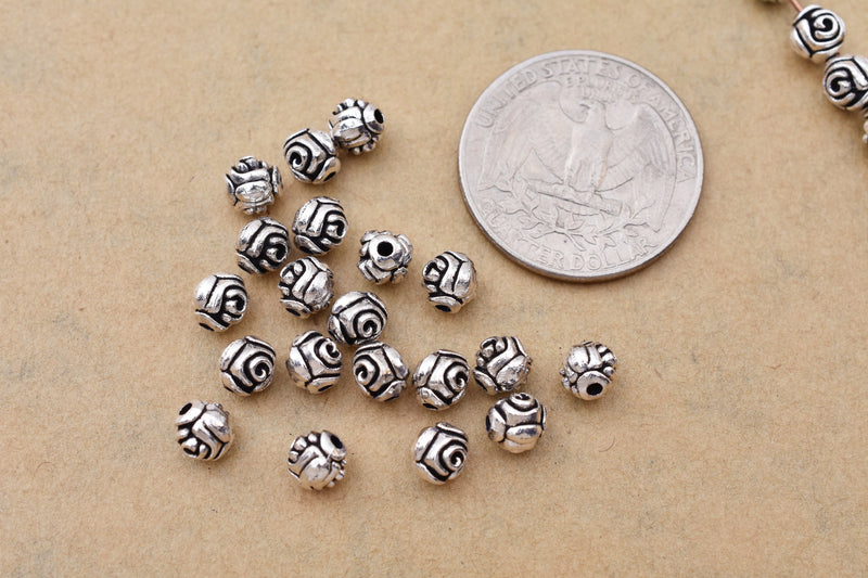 Antique Silver Plated Rose Flower Spacer Beads