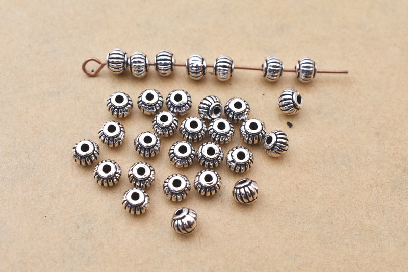 Antique Silver Bali Barrel Beads For Jewelry Makings