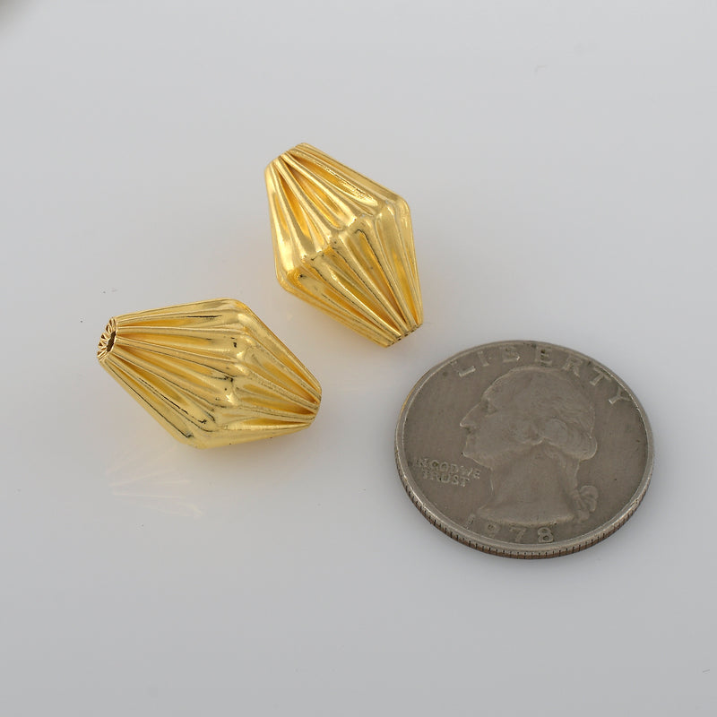 Gold Plated 21mm Corrugated Bi-cone Spacer Beads