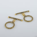 Antique Gold Plated Twisted Toggle T bar Clasps - 17mm