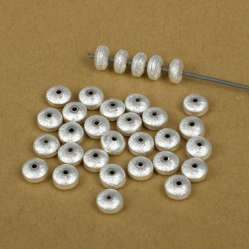 Silve Brushed Saucer Beads For Jewelry Makings 
