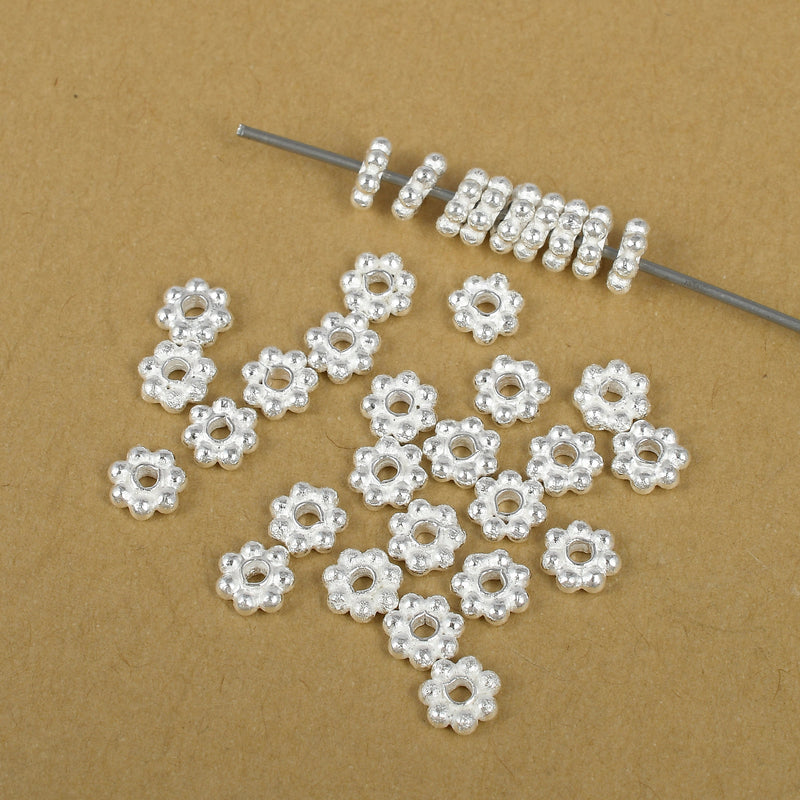 6mm Silver Plated Daisy Heishi Spacer Beads