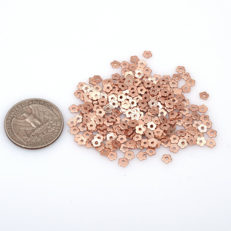 Rose Gold Plated Heishi Flower Flat Disc Spacer Beads - 4mm