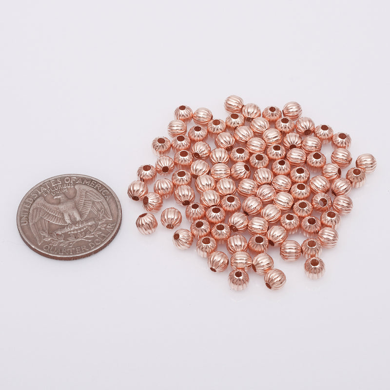 Rose Gold Plated 6mm Corrugated Ball Spacer Beads