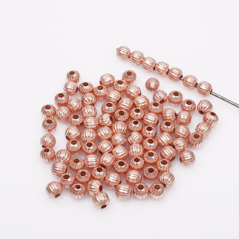 Rose Gold Round Corrugated Ball Beads For Jewelry Makings 