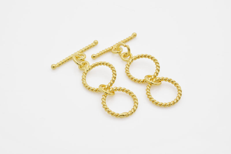 2 Rings Gold Twisted Toggle Clasps For Jewelry Makings 