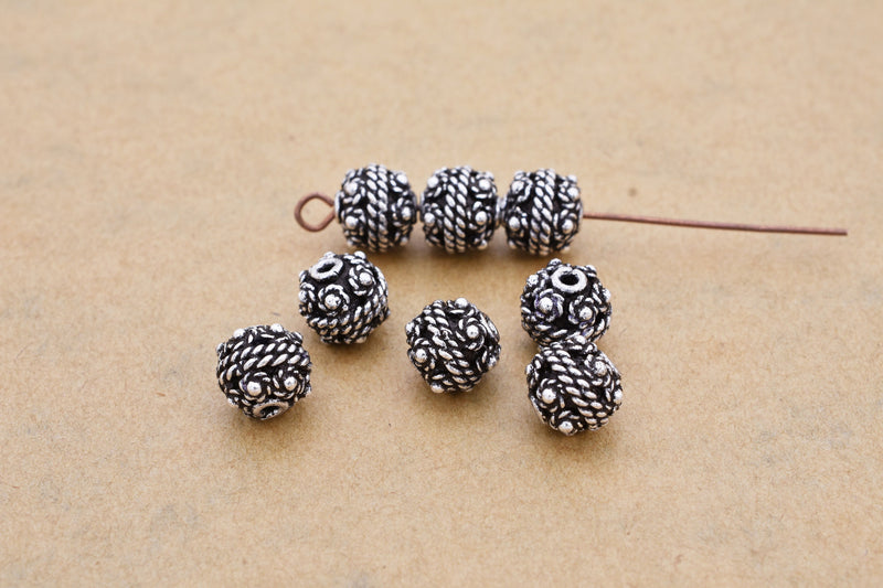 8mm Antique Silver Plated Bali Spacer Ball Beads