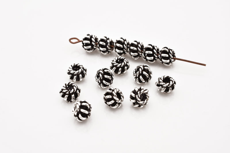 7mm Antique Silver Plated Coil Shape Bali Beads