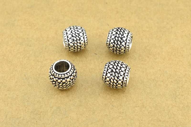 Antique Silver Plated Bali Barrel Beads - 7x8mm