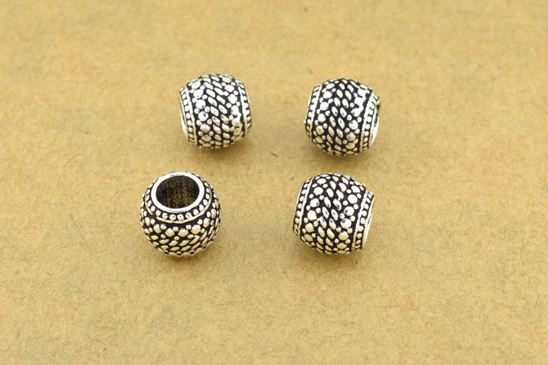 Antique Silver Bali Drum Barrel Beads For Jewelry Makings 