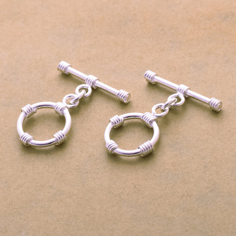 Silver Plated Rope Bali Toggle T Bar Clasps