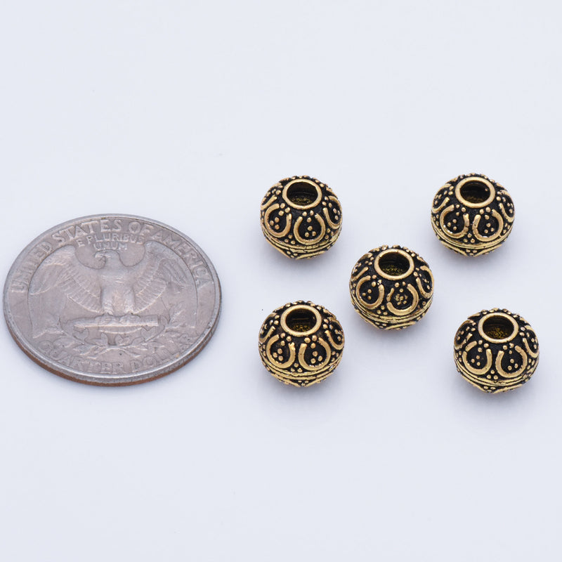 9mm Antique Gold Plated Bali Spacer Ball Beads