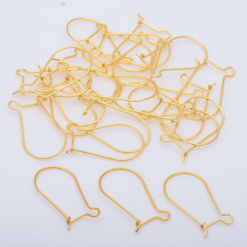 Gold Plated Kidney Ear Wire Hooks - 30mm