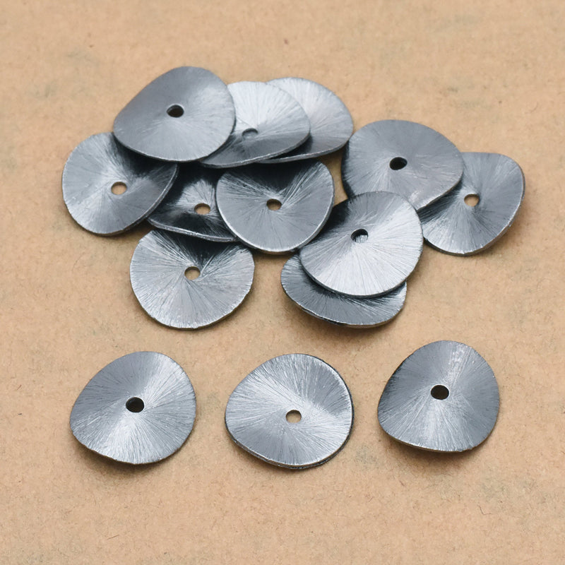 Black Gunmetal Plated Wavy Disc Spacer Beads - 14mm