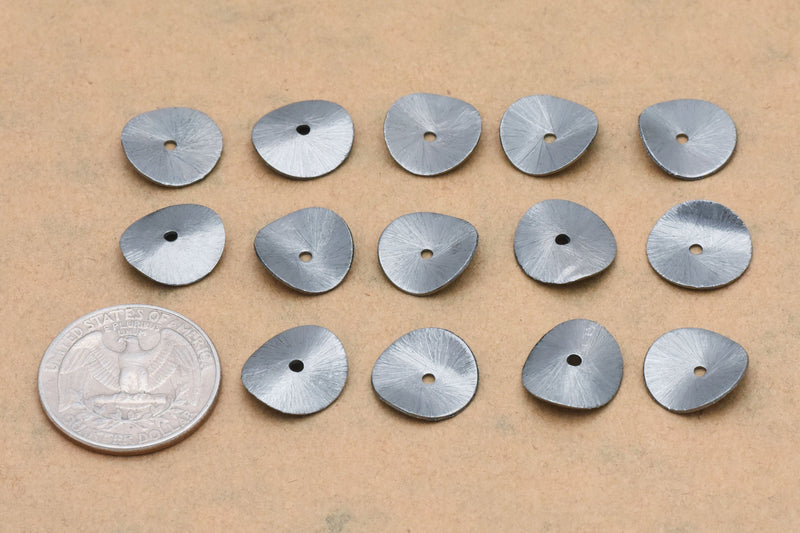 Black Gunmetal Plated Wavy Disc Spacer Beads - 14mm