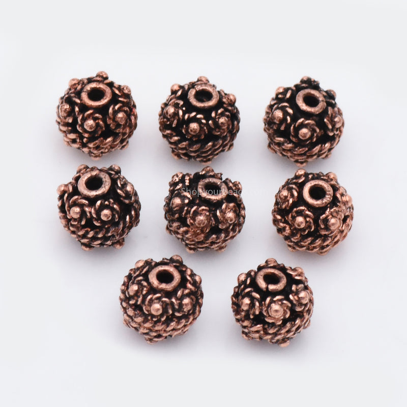 8mm Antique Copper Bali Spacer Ball Beads