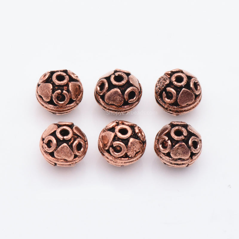 9mm Antique Copper Round Bali Spacer Beads